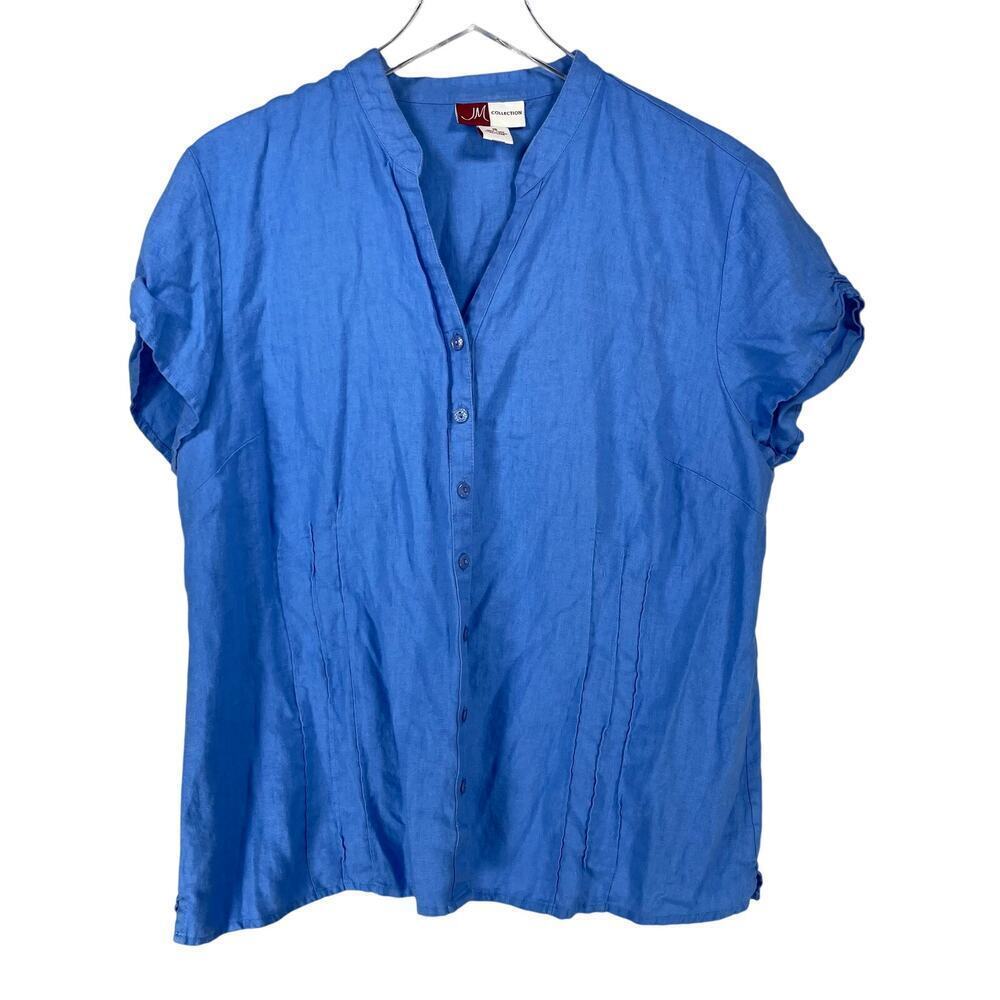 Y2K Vintage JM Collection Womens Blue 100% Linen Coordinating Capri Set Size 16